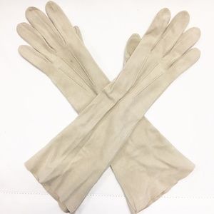 Leather Suede Long Cream Tan Gloves